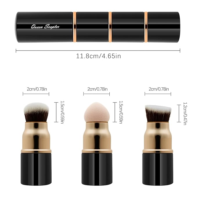 3 in 1 Professional Liquid foundation Makeup Brush Set Kabuki Face Blush Foudation Brush Powder Sponge for Powder/Liquid/Cream Travel Cosmetics Makeup Brushes with Cap-GlimoraGlow
