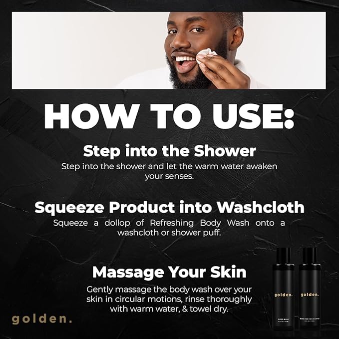 Golden Grooming Co. 3-in-1 Men's Body Wash - Hair & Beard Shampoo - Cleanses, Hydrates, Softens - Body Wash for All Skin Types - Refreshing Scent - 4FL Oz (Pack of 2)-GlimoraGlow
