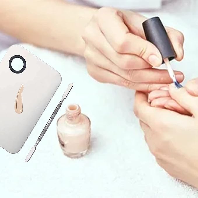 2 in 1 Makeup Mixing Palette Set with Spatula - Stainless Steel Foundation Accessories and Mixing Tools for Cosmetic, Nail Art, Lipstick-GlimoraGlow