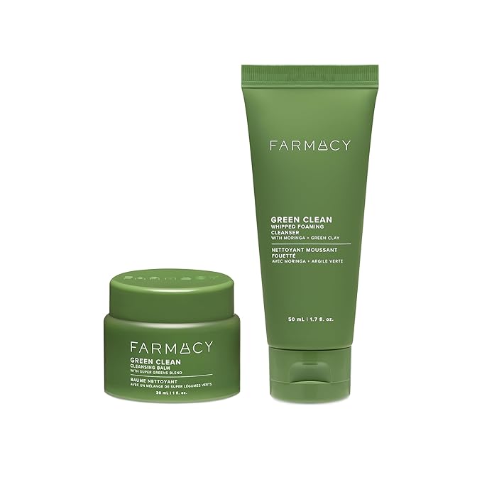 Farmacy Deep Double Cleanse Skincare Gift Set - Green Clean Makeup Remover Cleansing Balm & Whipped Foaming Face Wash for Oily Skin - Melts Away Makeup & Helps Promote Healthy Skin (2 Count)-GlimoraGlow