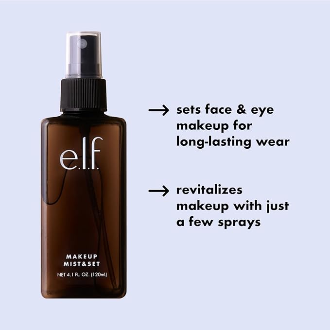 e.l.f. Makeup Mist & Set, Hydrating Setting Spray For Setting & Reviving Makeup, Soothes & Hydrates Skin, Infused With Vitamin A, Vegan & Cruelty-free, 4.05 Fl Oz (120 ml)-GlimoraGlow