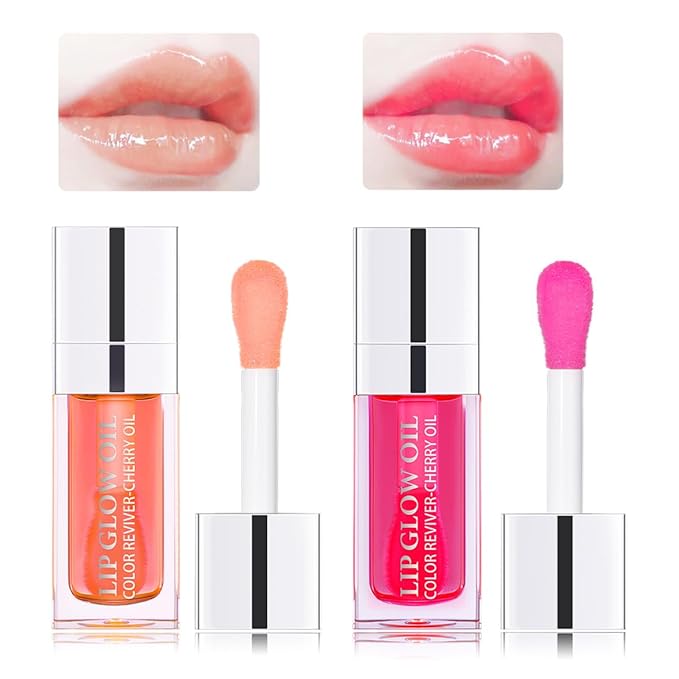 Hydrating Lip Glow Oil Moisturizing Plumping Lip Tint Lip Gloss Transparent Lip Balm Long Lasting Nourishing Repairing Lightening Lip Lines (001#+015#)-GlimoraGlow