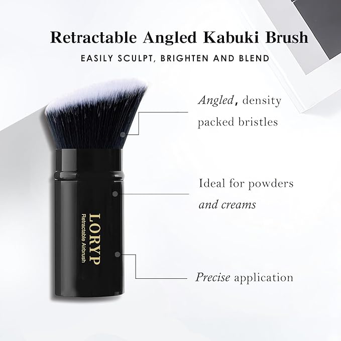LORYP Retractable Makeup Brush Black Kabuki Foundation Brush for liquid Cream and Powder Makeup 2 Pack Travel Makeup Brush Set-GlimoraGlow