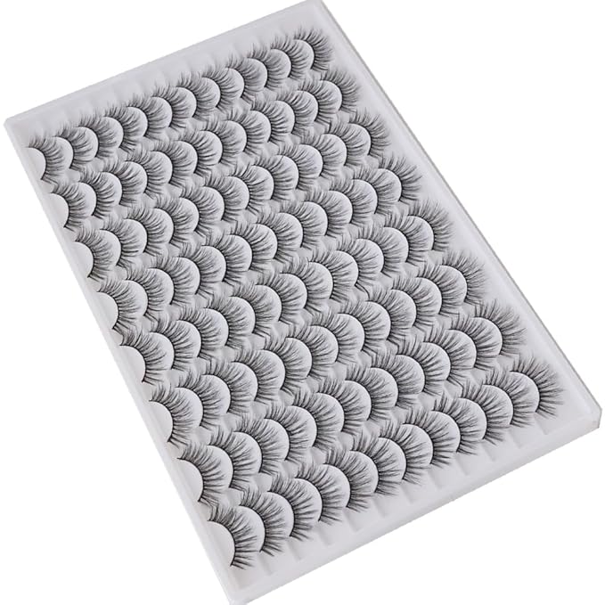 False Eyelashes 48 Pairs Faux Mink Lashes 14mm Wispy Lashes 3D Fluffy Cat Eye Lashes Pack Bulk Wholesale Strip Lashes(style 48-020)-GlimoraGlow