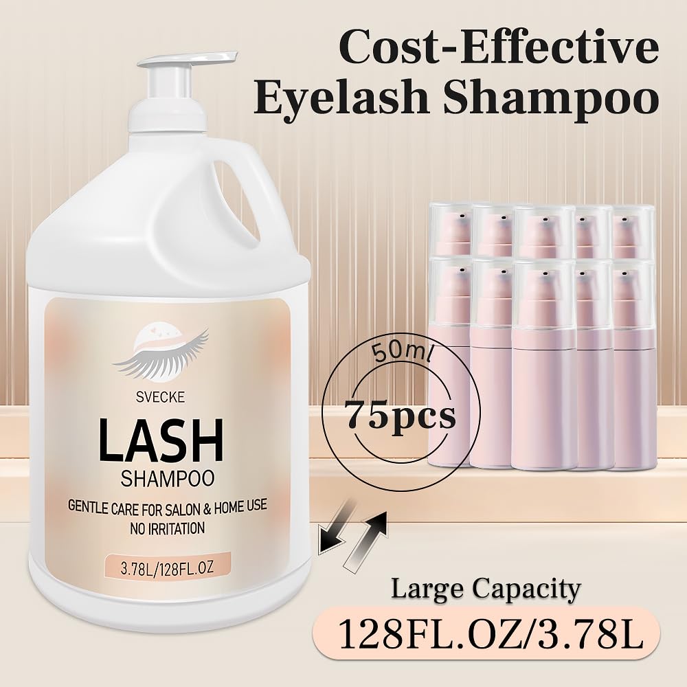 Eyelash Shampoo, 128 fl.oz/3.78L, with 50 Lash Extension Aftercare Cards, Foaming Cleanser for Professional Salon and Home Use-GlimoraGlow