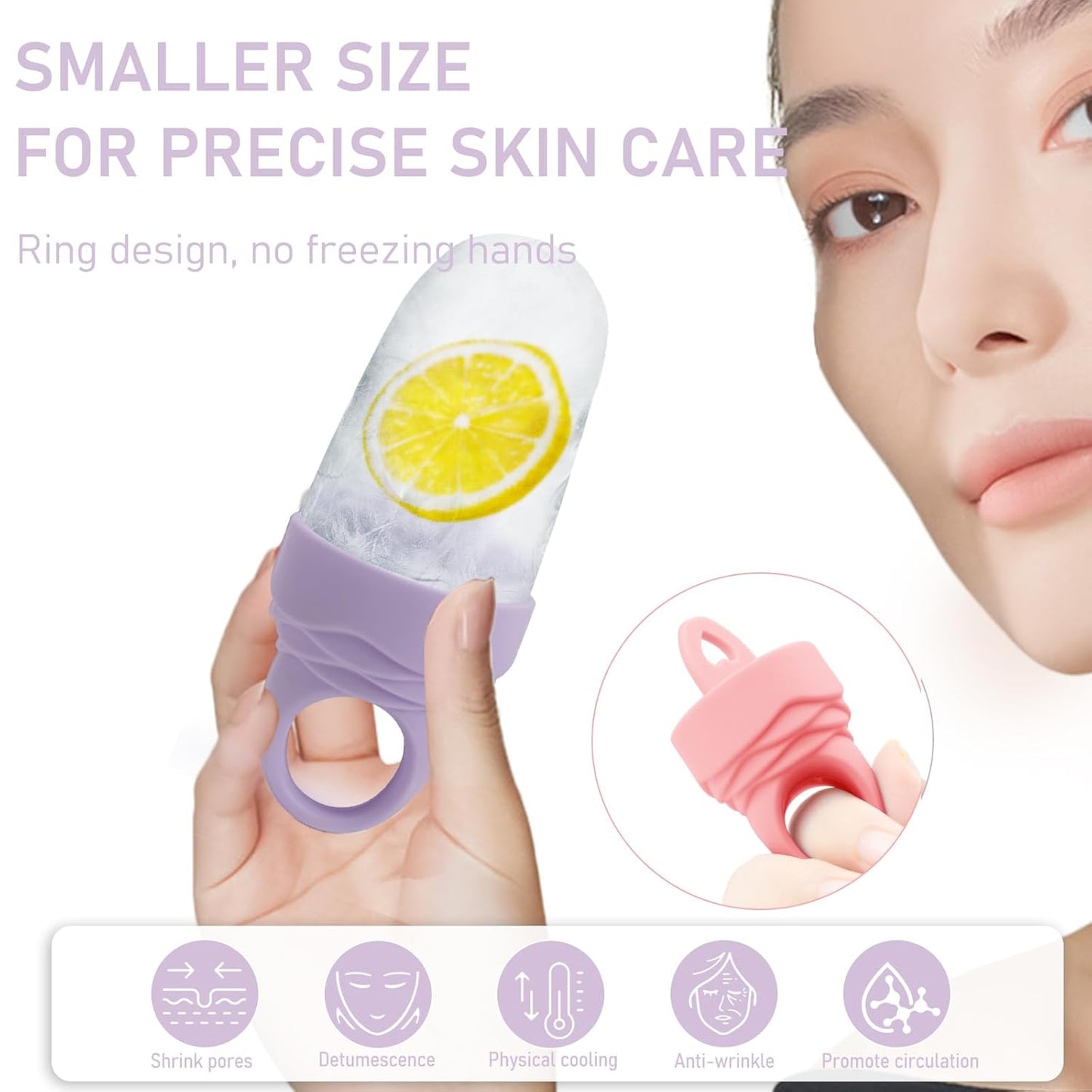 3 Pcs Facial Ice Roller Silicone Mold Reusable for Face Women and Eye Neck Cold Skin Care Tools Freezer De Puff Eye Bags Reduce Migraine Pain Pink 2 + Purple 1-GlimoraGlow