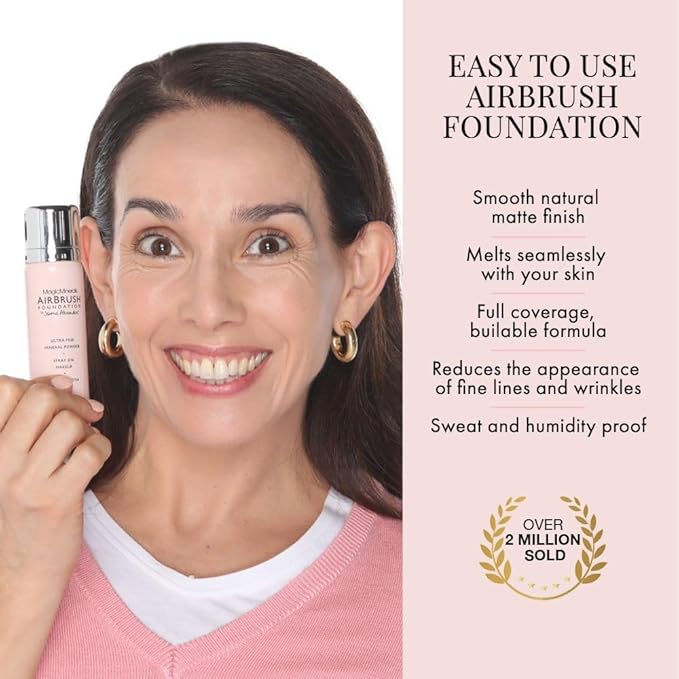 Jerome Alexander MagicMinerals AirBrush Foundation, Spray Makeup with Skincare Active Ingredients, Ultra-Light, Buildable, Full Coverage Formula (Warm Medium)-GlimoraGlow