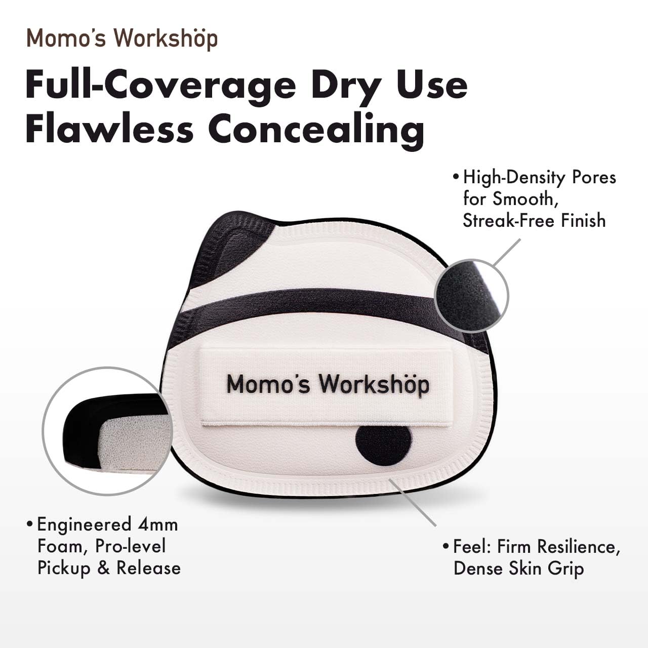 Panda Air Marshmallow Puff,Makeup Sponge,Rubycell Material,Pointed Tip for Concealer + Flat Side for Foundation, Longwear Makeup, Travel Friendly & Reusable,2pcs Puffs & Storage Case-GlimoraGlow