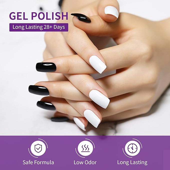 JODSONE 10ml Gel Nail Polish Set 6Colors Black White Red Deep Blue Dark Green Deep Purple All Seasons Neutral Soak Need U V/LED Lamp Curing-GlimoraGlow