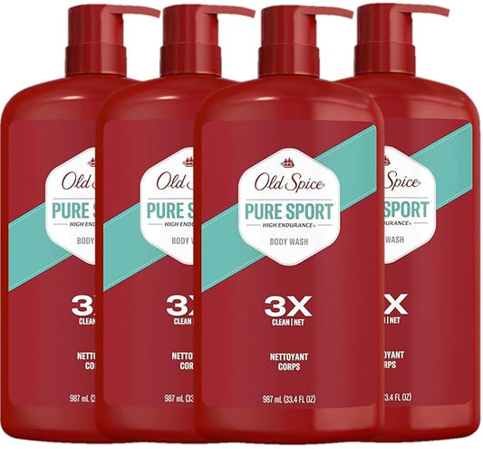 Old Spice Body Wash for Men, Pure Sport Scent, High Endurance, 33.4 fl oz (Pack of 4)-GlimoraGlow