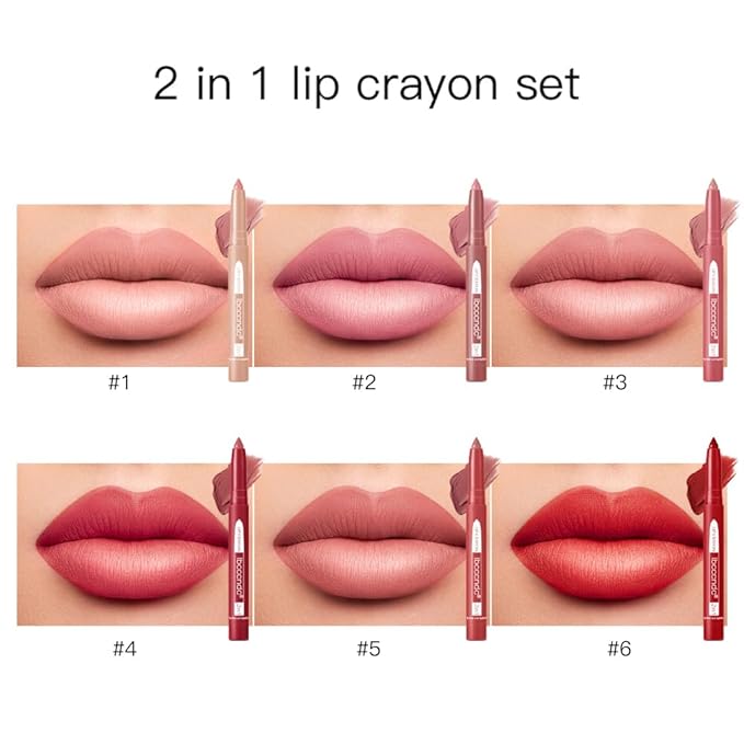 ibcccndc 6PCS Lip Liner and Lipstick Set - High Pigmented Creamy Matte Lip Liner Pencil Set for Girls and Women, Lip Makeup Gift Sets - Includes Nude and Red Lip Liners, Waterproof Formula (A)-GlimoraGlow