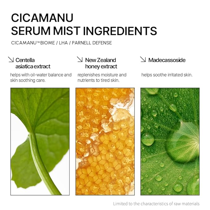 Parnell Cicamanu Serum Mist - Centella Asiatica, Hyaluronic Acid, Ceramide, LHA, Balancing Oil, Moisturizing and Soothing for Radiant Skin (1.69 Fl Oz / 50ml)-GlimoraGlow