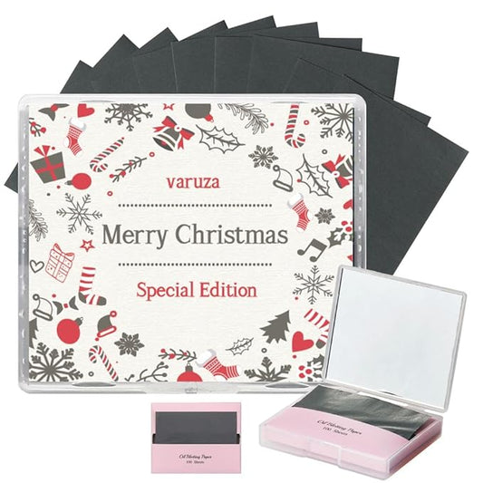 [200 Counts + Mirror Case] Christmas Edition Natural Bamboo Charcoal Oil Blotting Sheets for Face with Mirror Case-GlimoraGlow