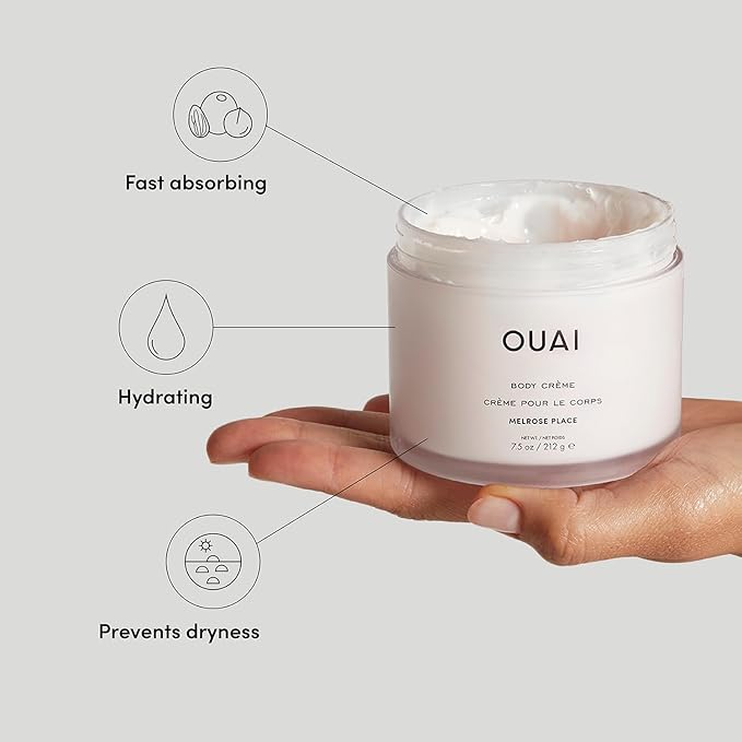OUAI Body Cream, Melrose Place - Hydrating Whipped Body Cream with Cupuaçu Butter, Coconut Oil and Squalane - Softens Skin and Delivers Healthy-Looking Glow - Sulfate Free Skin Care (7.5 Oz)-GlimoraGlow