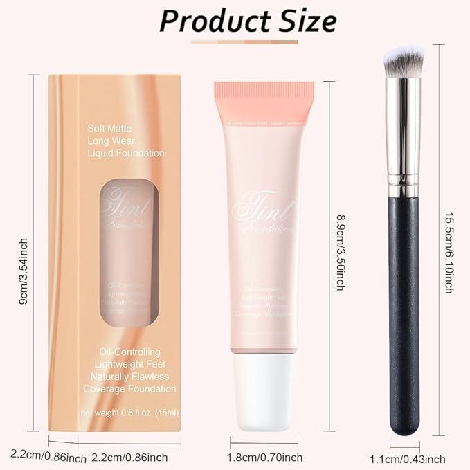 2 Pack Liquid Foundation Cream with Foundation Brush for Face Makeup,Durable Full Coverage Matte Concealer Make Up,Oil Control & Waterproof Base Primer -1 Fl.Oz (#01)-GlimoraGlow