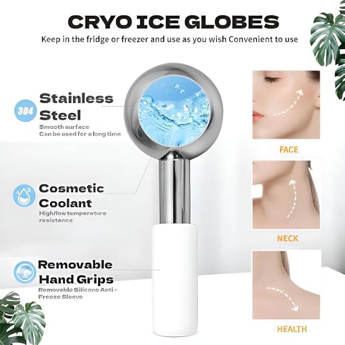 Ice Globes for Face & Eyes, Unbreakable Stainless Steel Cryo Massagers for Skincare Routines, Multifunctional Cold Roller Cooling Globes for Puffiness, Sagging Skin, Fine Lines, and Facial Relaxation-GlimoraGlow