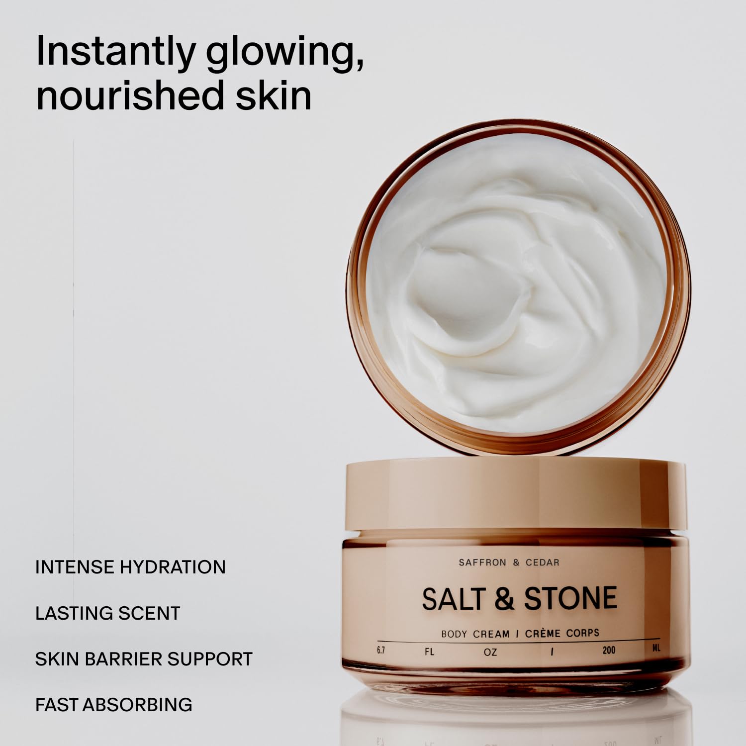 Salt & Stone Body Cream – Saffron & Cedar | Hydrating Formula with Seaweed Extracts, Spirulina & Squalane | Deep Hydration, Skin Barrier Support & Healthy Glow | for all Skin Types (6.7 fl oz)-GlimoraGlow