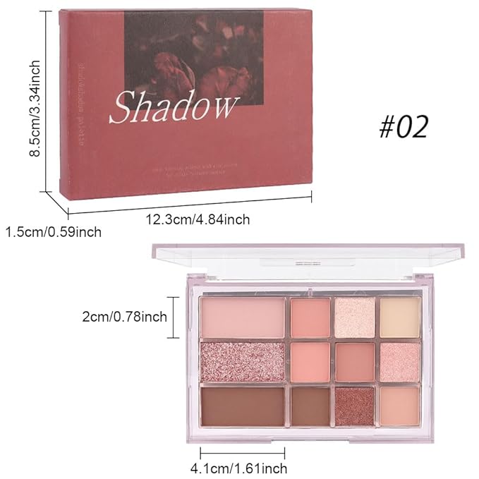 12 Girds Colorful Matte Shimmer Eyeshadow Palette for Eye Makeup,High Pigmented Eye Shadow Primers Powder Palet de sombras de ojos 12-B-GlimoraGlow