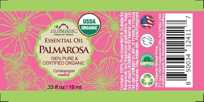 US Organic Palmarosa Essential Oil, USDA Certified Organic 100% Pure, Steam Distilled, Sourced from India (10 ml)-GlimoraGlow