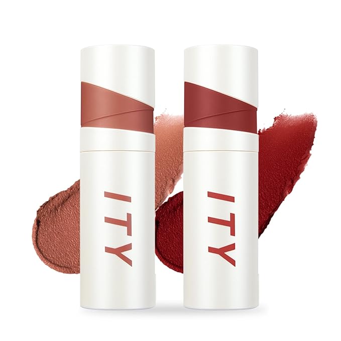 ITY Velvet Matte Finish Lip Stain-Mousse Textured Lip Clay, Conceals Lip Lines, Rich Pigment Lip Tint Lipsticks,2 Pack, 0.14 oz (4g) in Petal, Ruby-GlimoraGlow
