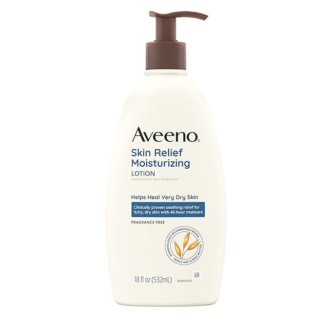 Aveeno Skin Relief Fragrance-Free Moisturizing Lotion for Sensitive Skin, with Natural Shea Butter & Triple Oat Complex, Unscented Therapeutic Body Lotion for Itchy, Extra-Dry Skin, 18 fl. oz-GlimoraGlow