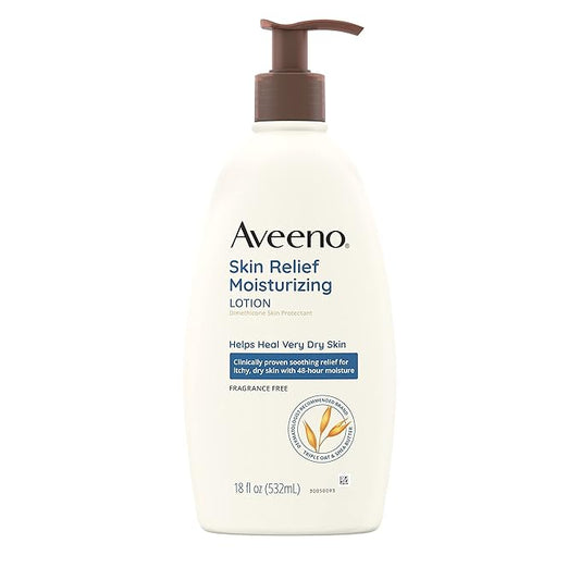 Aveeno Skin Relief Fragrance-Free Moisturizing Lotion for Sensitive Skin, with Natural Shea Butter & Triple Oat Complex, Unscented Therapeutic Body Lotion for Itchy, Extra-Dry Skin, 18 fl. oz-GlimoraGlow