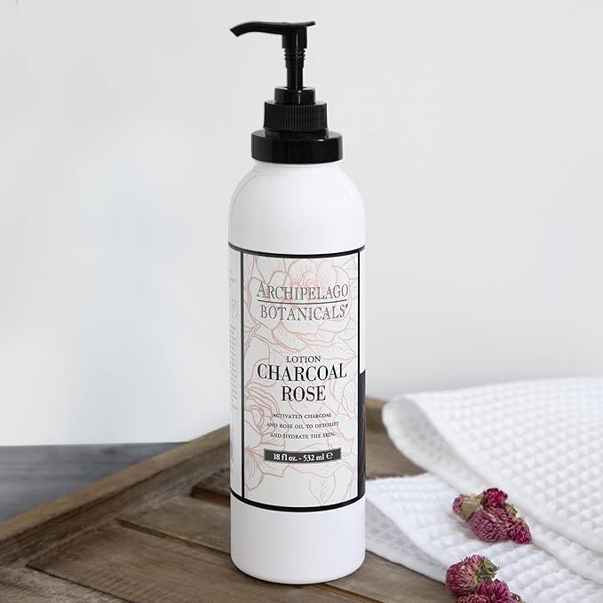 Archipelago Botanicals Charcoal Rose Lotion, Hydrating Charcoal & Rose Body Lotion for Soft & Smooth Skin, Paraben-Free, Phthalate-Free, 18 oz-GlimoraGlow