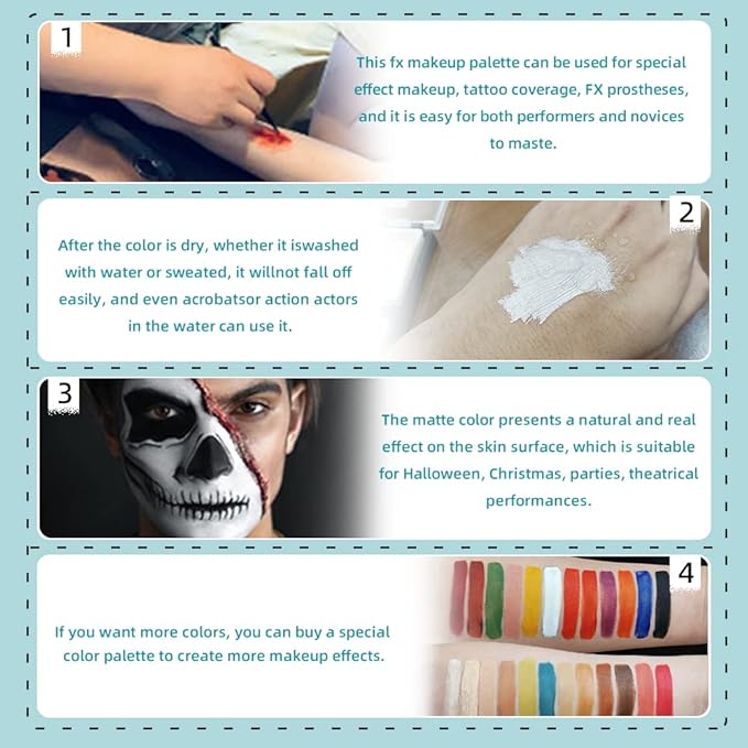 12 Colors Alcohol Activated Makeup Palette Set with Mimic Wound Sponge Makeup Egg for SFX Makeup Halloween Makeup-GlimoraGlow