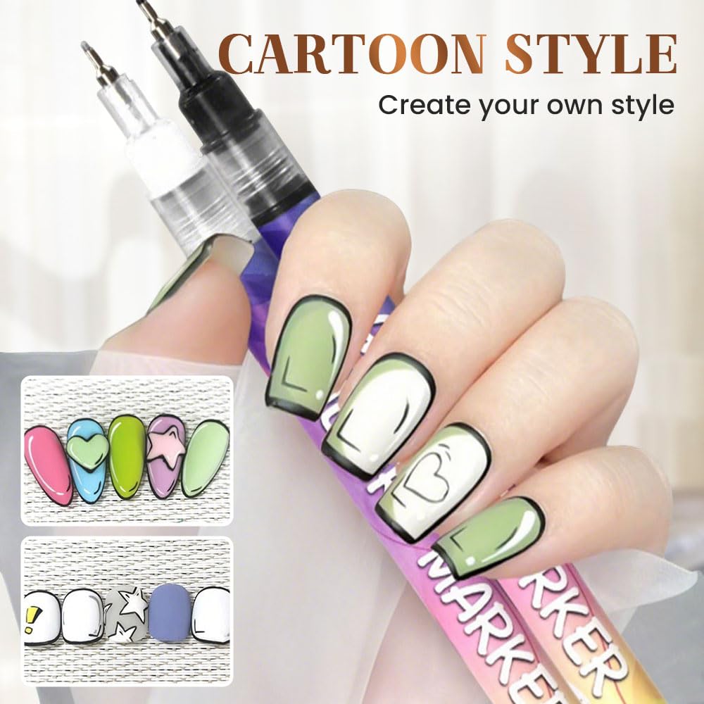 12 Colors Nail Art Pens Set, 2026 New DIY Nail Art Markers for Gel Nails, 3D Nail Polish Pens Quick Dry Graffiti Dotting Point Liner Pens Acrylic Paint Pens Kit for DIY Nail Art Drawing Painting Tools-GlimoraGlow