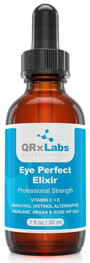 Eye Perfect Elixir - With Bakuchiol (Retinol Alternative), Pure Argan and Rosehip Oils, Squalane, Vitamin C & E - Best Anti-Aging Treatment Serum for Bags, Puffiness, Wrinkles, Crow Feet-GlimoraGlow