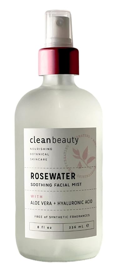 Clean Beauty Rosewater Soothing Facial Mist with Aloe Vera & Hyaluronic Acid - Hydrates, Refreshes & Plumps | Soothe Dry, Irritated Skin (8 Fl Oz)-GlimoraGlow