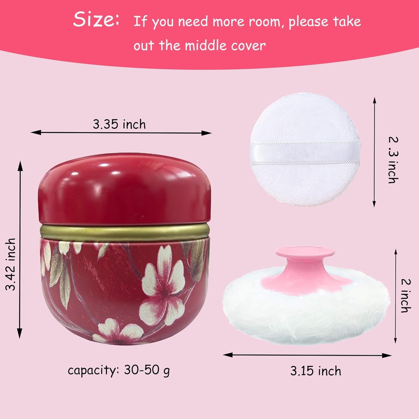 Body Powder Puff and Container for Dusting Powder, Women Powder Puff and Powder Case for Bath and Travel (Red Future)-GlimoraGlow