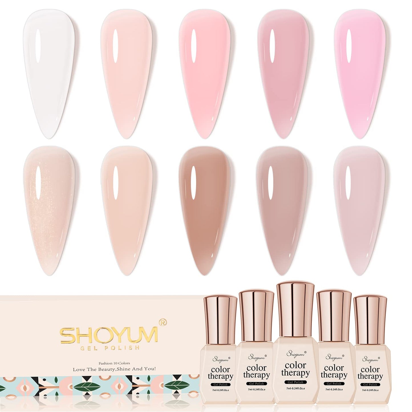 Jelly Nude Gel Nail Polish Set, 10Pcs Sheer Milky White Pink Transparent Gel Polish Kit UV LED Nail Gel Polish Colors Varnish Nail Art DIY Salon 7ML-GlimoraGlow