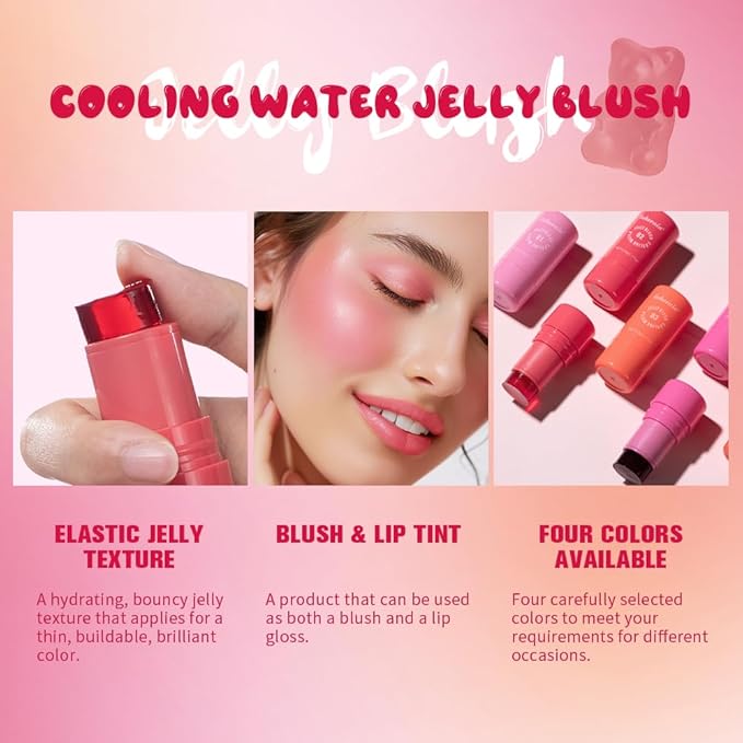 Jelly Cooling Blush Stick, Milk Water Tint, Clear Glossy Long Lasting Sheer Lip & Cheek Stain, Waterproof Light Non-Sticky Buildable Watercolor Finish-Vegan, Cruelty Free (#4 berry, 0.17oz)-GlimoraGlow
