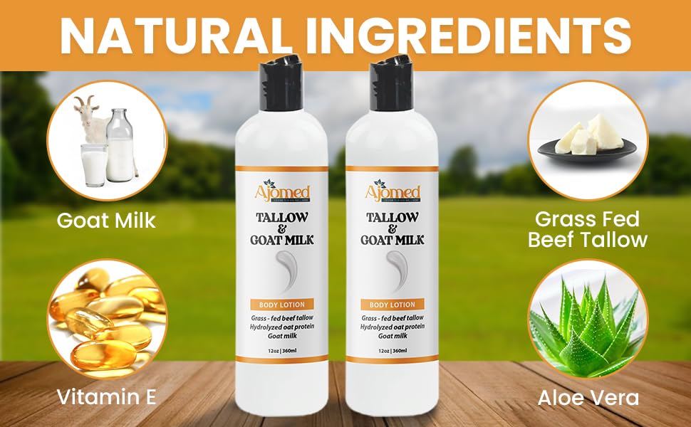 Grass Fed Beef Tallow & Goat Milk Body Lotion for Sensitive Skin, Organic Tallow Lotion - Soothes Dry Patches, Goat Milk Moisturizer - Handmade Tallow Body Lotion (Lavender Vanilla, 8 Oz)-GlimoraGlow