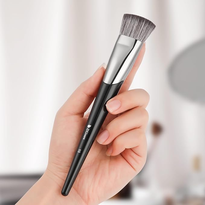 DUcare Foundation Brush Contour Bronzer Self Tanner Makeup Brushes for Liquid Makeup Flat Top Professional Buffing Blending Mineral Powder Face Brush, Black-GlimoraGlow