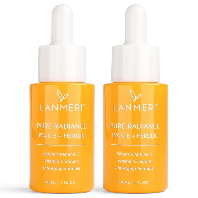 Vitamin C Face Serum 2pack- CE Ferulic Facial Serum with 15% Pure L-Ascorbic Acid, Ferulic Acid, Vitamin E, & Hyaluronic Acid - Anti Aging, Anti Wrinkle Skin Brightening Dark Spot Corrector-GlimoraGlow