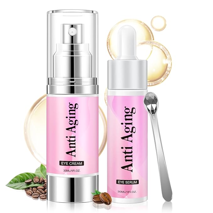 5% Caffeine Eye Cream Eye Serum Kit for Dark Circles Under Eye Treatment For Puffiness Bags And Wrinkles Eye Cream Anti Aging Eye Serum & Eye Roller 2 Fl Oz-GlimoraGlow