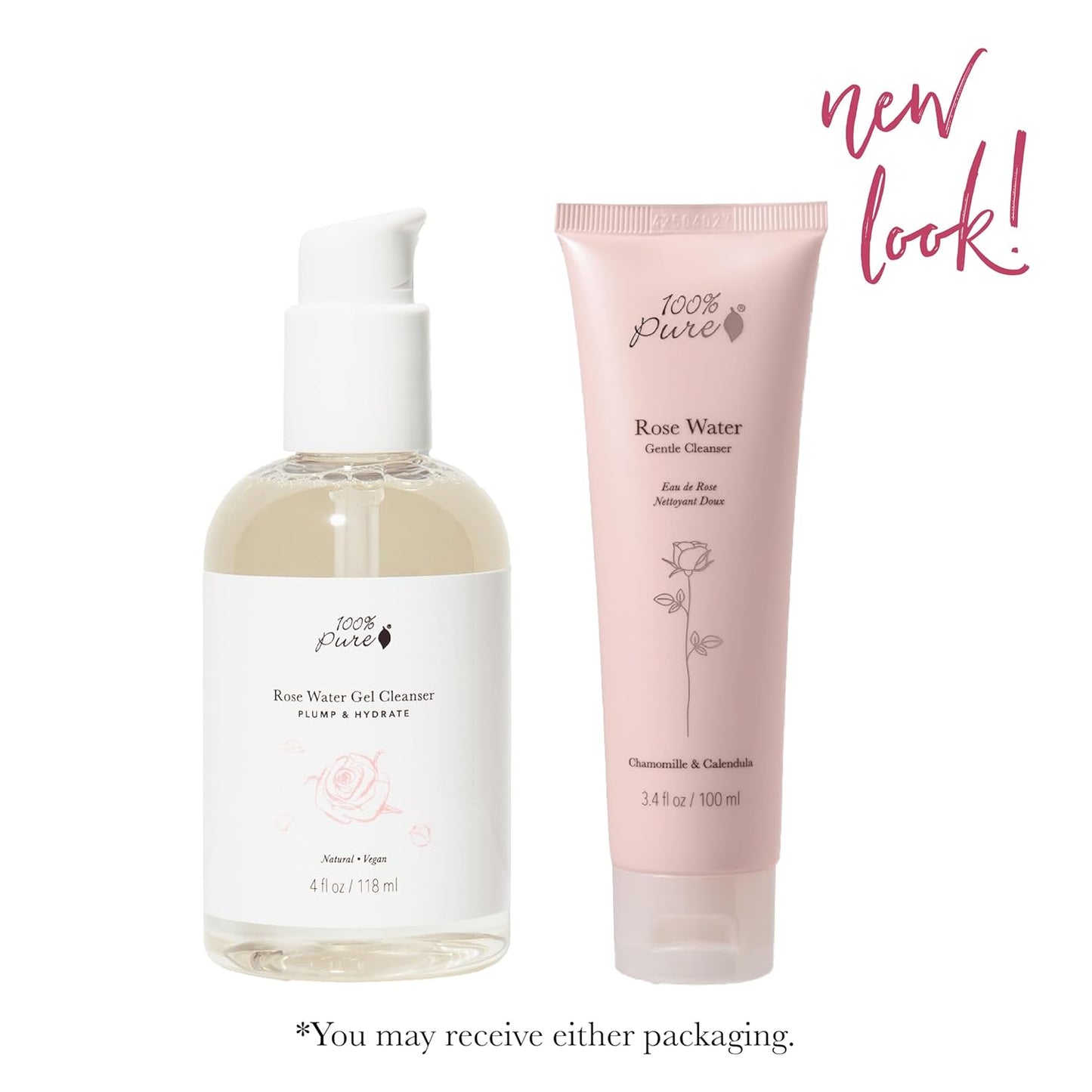 100% PURE Rose Water Gel Cleanser Deeply Moisturizing Hydrating Face Wash with Chamomile & Calendula to Soothe & Replenish Dry, Dehydrated Skin - Vegan - 3.4oz-GlimoraGlow