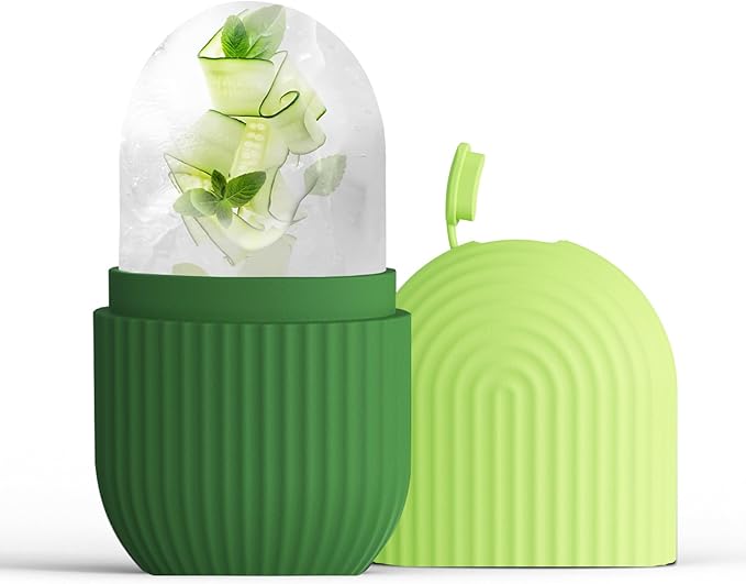 XHJRI Ice Roller Massager for Face, Eyes and Neck - Naturally Condition Skin, De-Puff Eye Bags, Reduce Migraine Pain - Reusable Silicone Ice Mold (Green)-GlimoraGlow