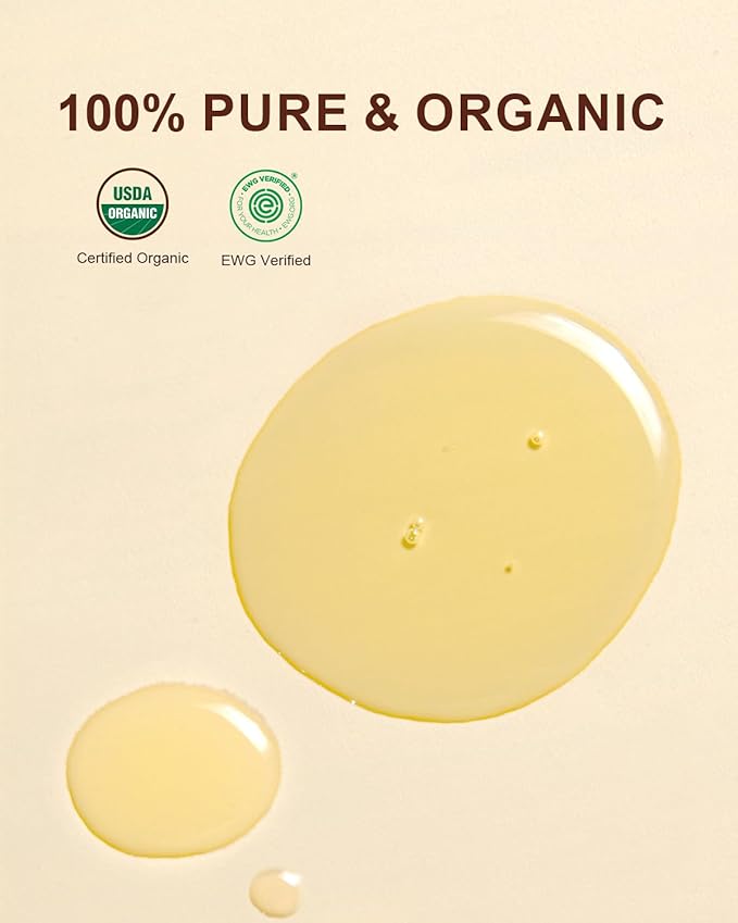 Yoken USDA Organic Jojoba Oil Cold Pressed 8 fl oz, 100% Pure & Natural Unrefined Jojoba Oil for Face Hair & Skin Massage, Hexane Free, Deeply Moisturizing Body Carrier oils Multi-Purpose Serum-GlimoraGlow