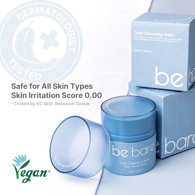 Bebare Twist Cleansing Balm with Hygienic Twist Dispenser: Cleanser for Heavy Makeup Removal, Hydrating Facial Wash for All Skin Types. Korean Vegan Skincare with Natural Oils, 1.69 Fl Oz-GlimoraGlow