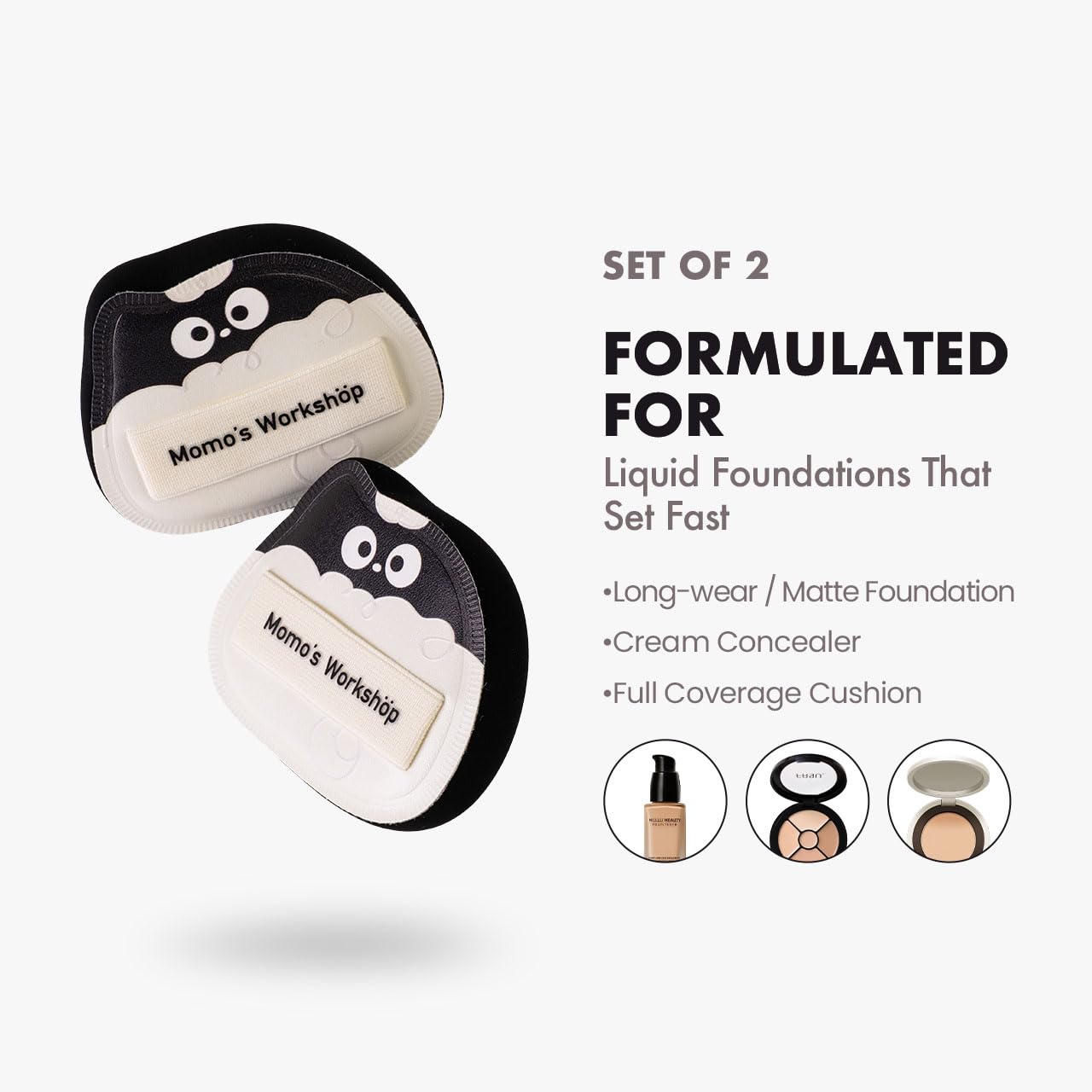 Lamb Toto Airy Marshmallow Puff,Makeup Sponge,Rubycell Material,Pointed Tip for Concealer + Flat Side for Foundation, Longwear Makeup, Travel Friendly & Reusable,2pcs Puffs & Storage Case-GlimoraGlow