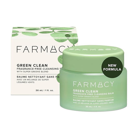Farmacy Makeup Remover Cleansing Balm - Green Clean Waterproof Makeup Remover + Oil Based Cleanser - Newly Formulated Double Cleanser with Plant Based Waxes + Upcycled Moringa (30ml)-GlimoraGlow