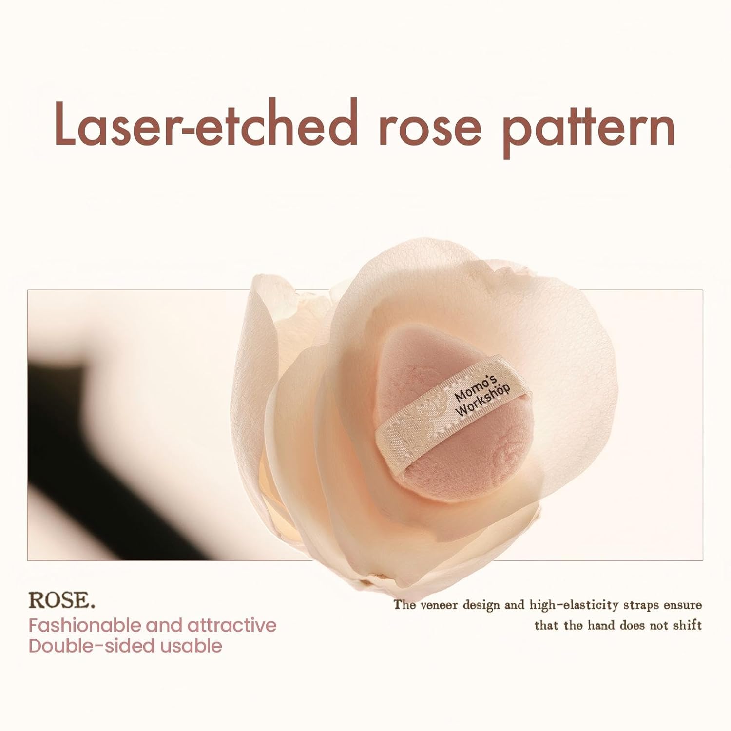 Pink Velvet Powder Puffs, Laser-Cut Rose Design, Dual-Sided, Travel Size & Wide M Size for Pressed Powder, Blush & Contour,5pcs Plush Puffs & Storage Case-GlimoraGlow