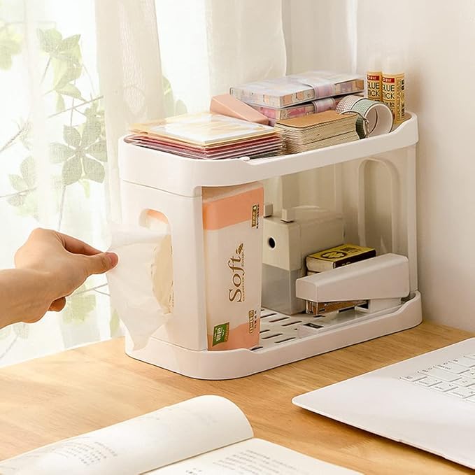 2-Tier Desk Organizers & Dispensers，Mail Holder for Office Desk Organization，Kitchen Spice Rack or Bathroom Countertop Organizer, Gift for Teachers, Classmates, and Friends,White-GlimoraGlow