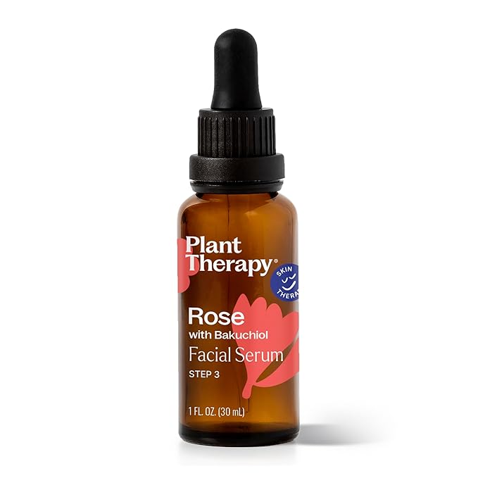 Plant Therapy Rose with Bakuchiol Facial Serum 1 oz with Rose Extract, Rosehip Seed Oil, and Carrot Seed Oil, Reduces the Appearance of Fine Lines & Wrinkles-GlimoraGlow