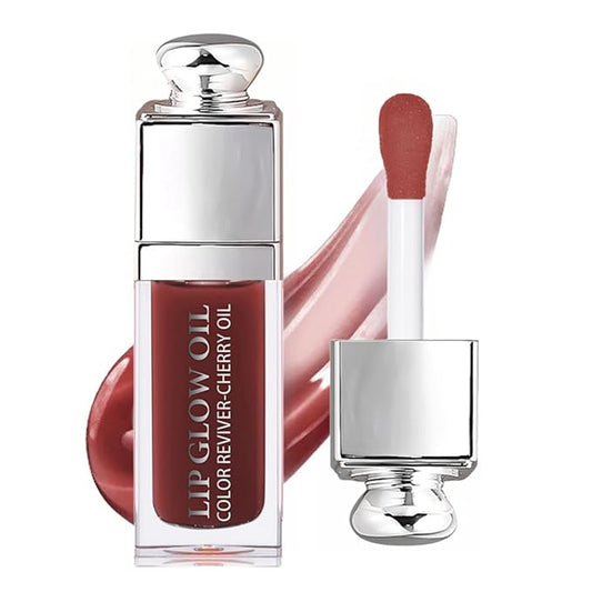 Hydrating Lip Glow Oil-Lip care oil- Lip Oil Tinted for Lip Care and Dry Lips-Prevents Dry Cracked-Non-sticky Big Brush Head-Lip Plumping -Lip Oil gloss tinted-020#MAHOGANY-GlimoraGlow