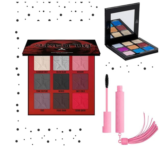 Jeffree Star Cosmetics Weirdo Mini Palette + Mini Controversy & Black Jeffree Star Approved Mascara Bundle of 3, Red-GlimoraGlow