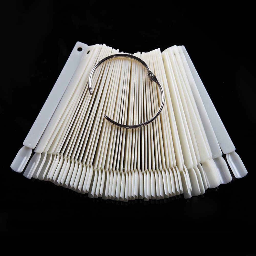 JASSINS 50 Pcs Nail Swatch Sticks with Ring, Fan-shaped Nail Art Polish Practice Display Tips Nail Sample Sticks, Nail Practice Color Display Polish Board-GlimoraGlow